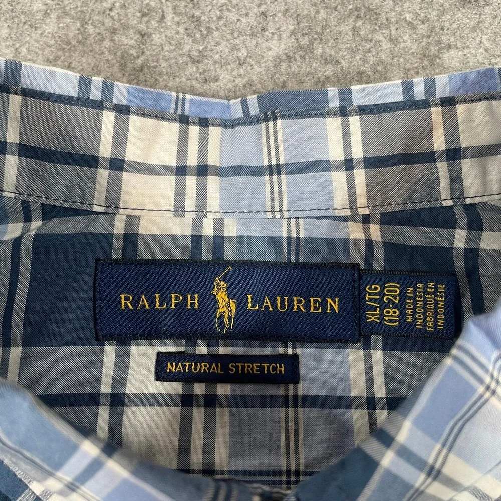Ralph Lauren Natural Stretch Boys Shirt XL/TG (18-20) Plaid Long Sleeve